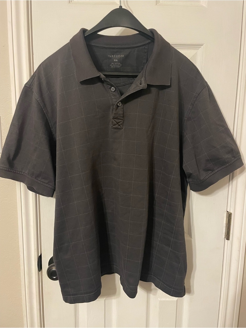 Van Heusen Men's Charcoal Grid Short Sleeve Polo